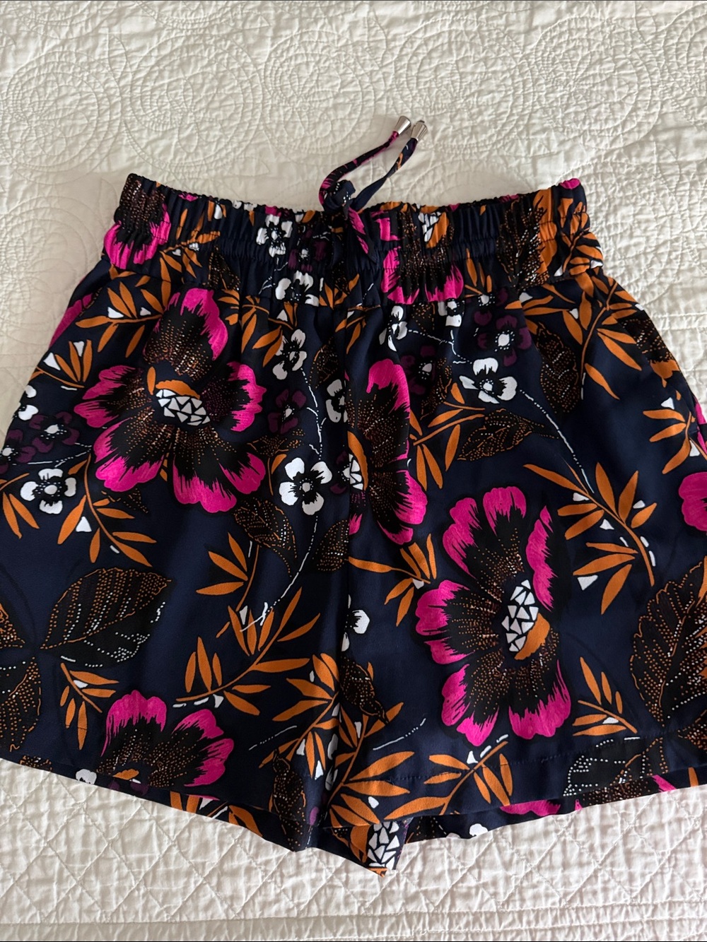 a new day Navy Floral Drawstring Athletic Shorts - Pink & Orange